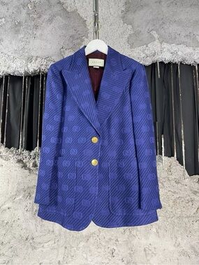 🚩steal Gucci Blue Monogram Wool Blazer